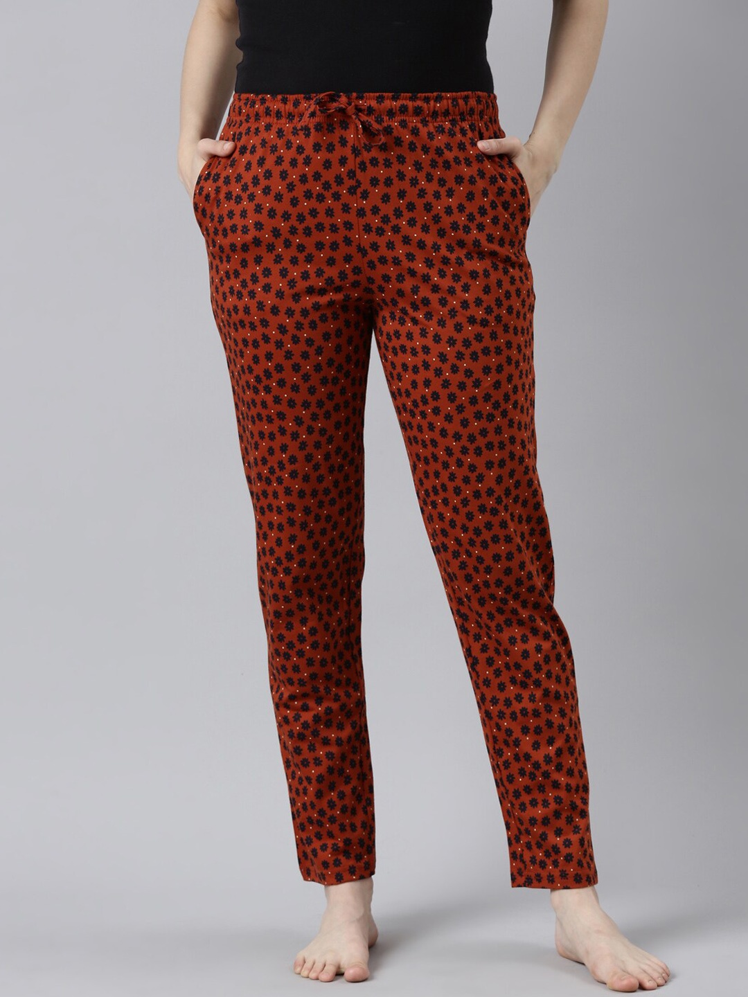 

Go Colors Women Floral Printed Cotton Lounge Pants, Rust