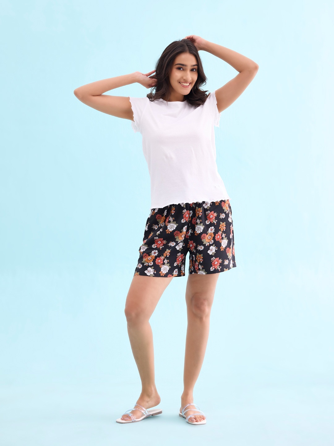 

Go Colors Women Printed Lounge Shorts, Black