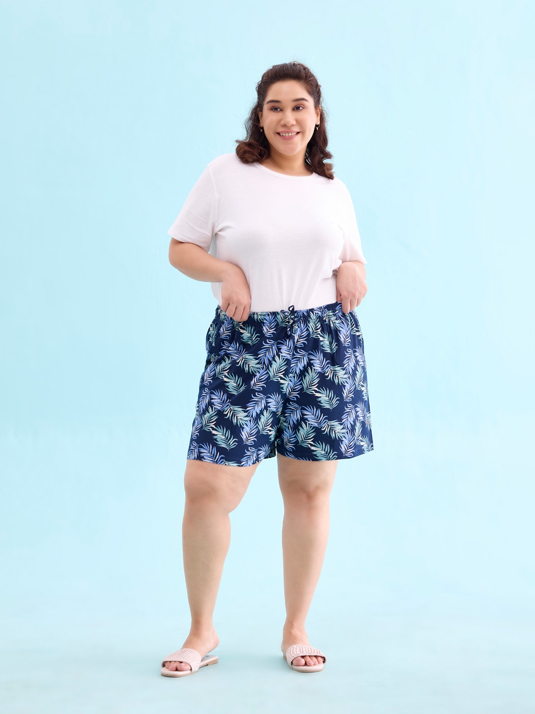 

Go Colors Women Printed Lounge Shorts, Navy blue