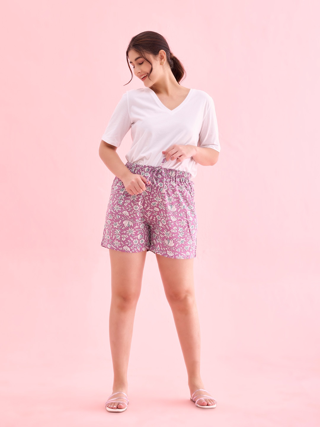 

Go Colors Women Printed Lounge Shorts, Purple