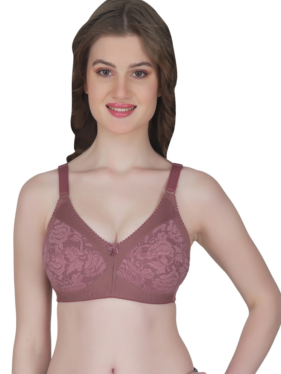 

Eve's Beauty Floral Full Coverage Non Padded Lace Minimizer Bra With All Day Comfort, Purple