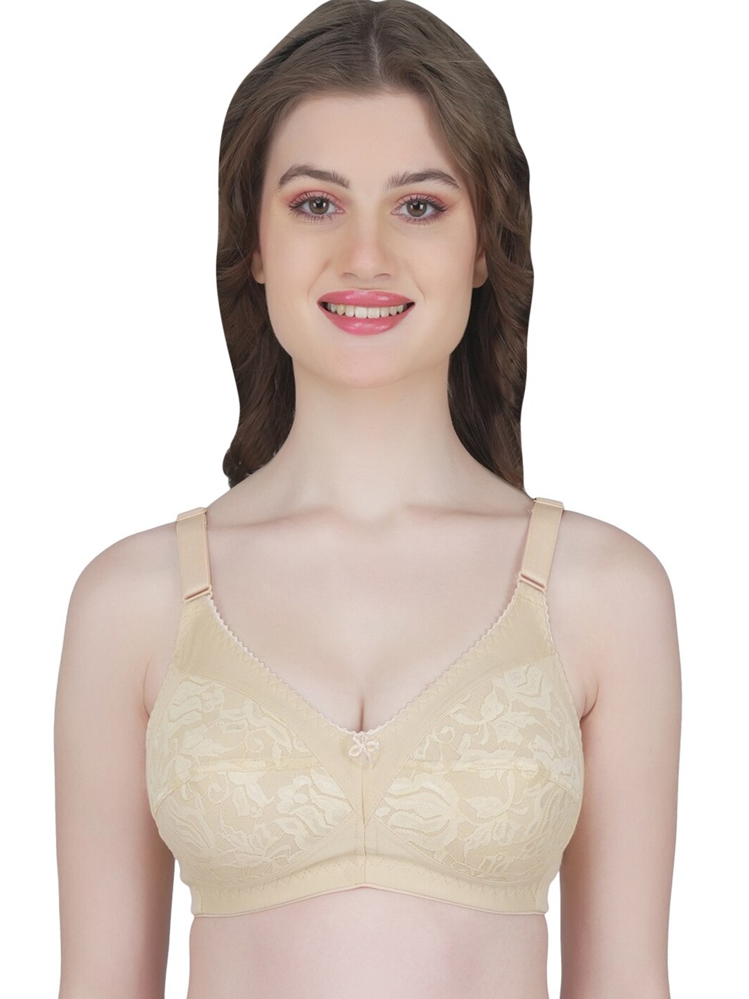 

Eve's Beauty Floral Full Coverage Non Padded Lace Minimizer Bra With All Day Comfort, Cream