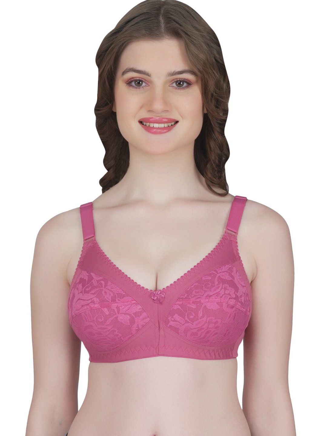 

Eve's Beauty Floral Full Coverage Non Padded Lace Minimizer Bra With All Day Comfort, Pink