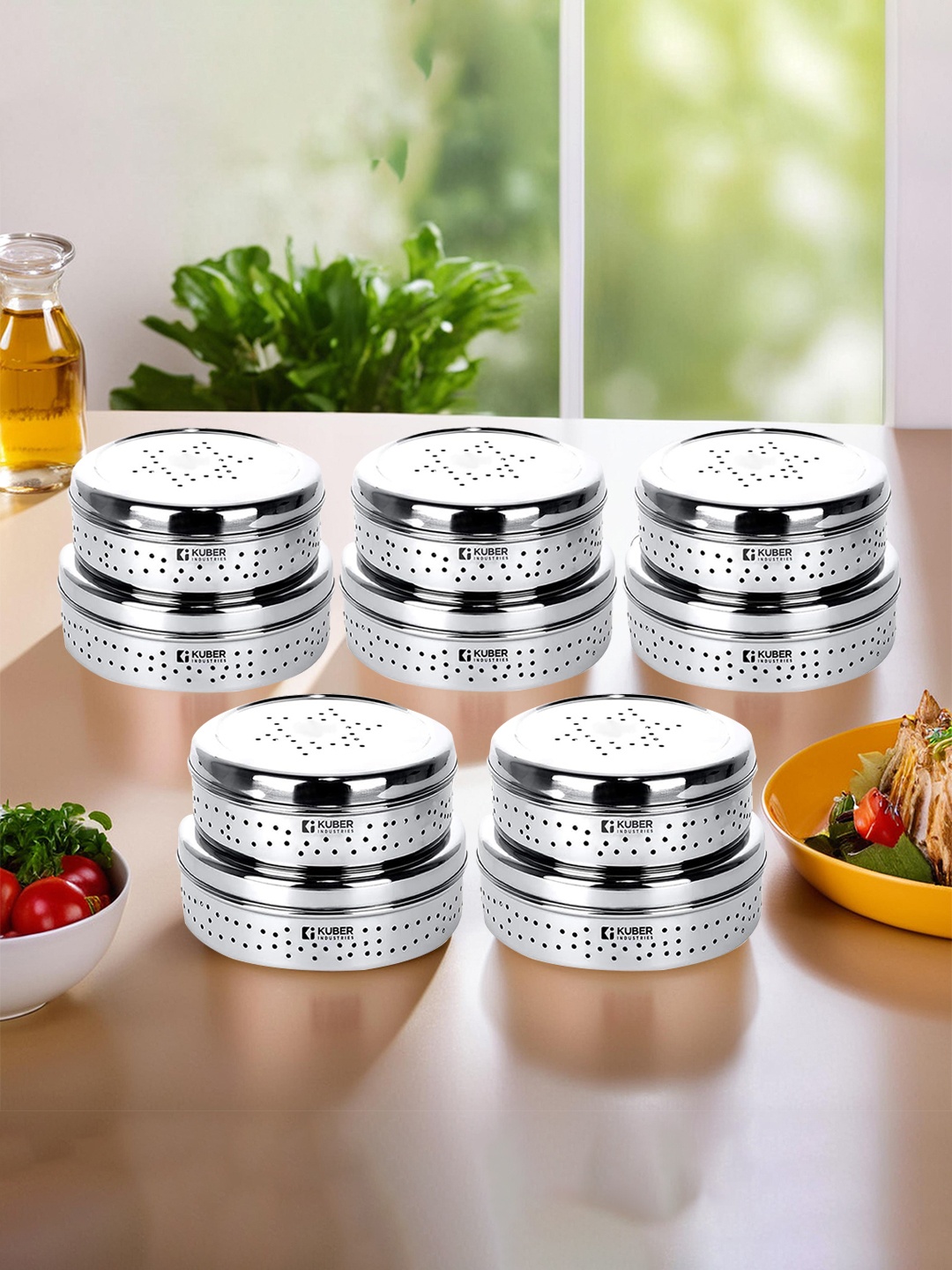 

Kuber Industries Silver-Toned 10 Pcs Stainless Steel Dishwasher Safe Lunch Box