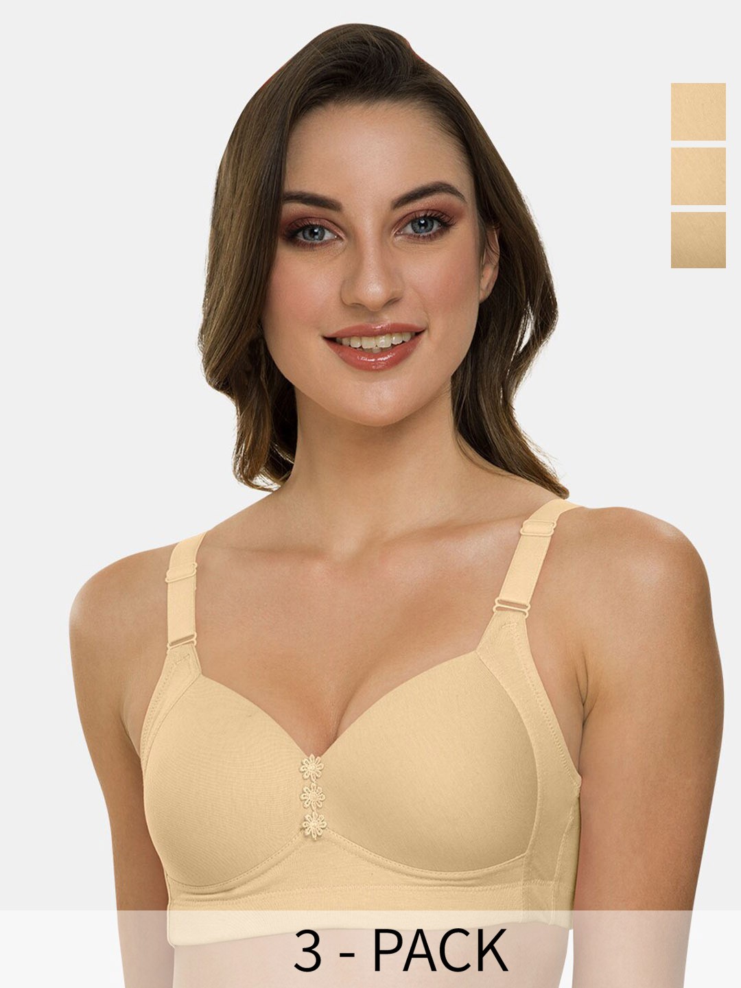 

Tweens Pack Of 3 Full Coverage Lightly Padded Cotton T-shirt Bras With All Day Comfort, Beige
