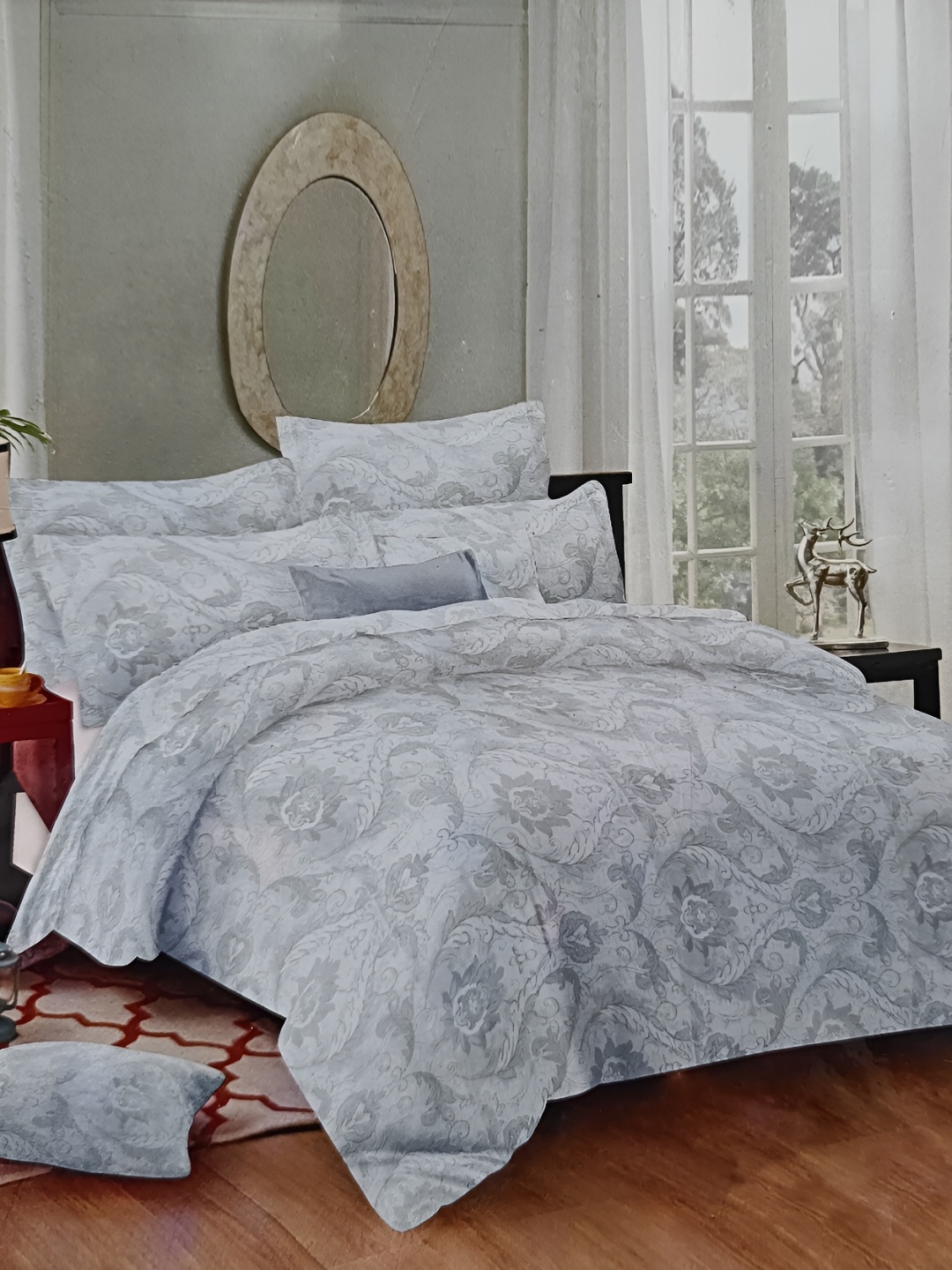 

Signature Grey Floral 144 TC Queen Bedsheet with 2 Pillow Covers