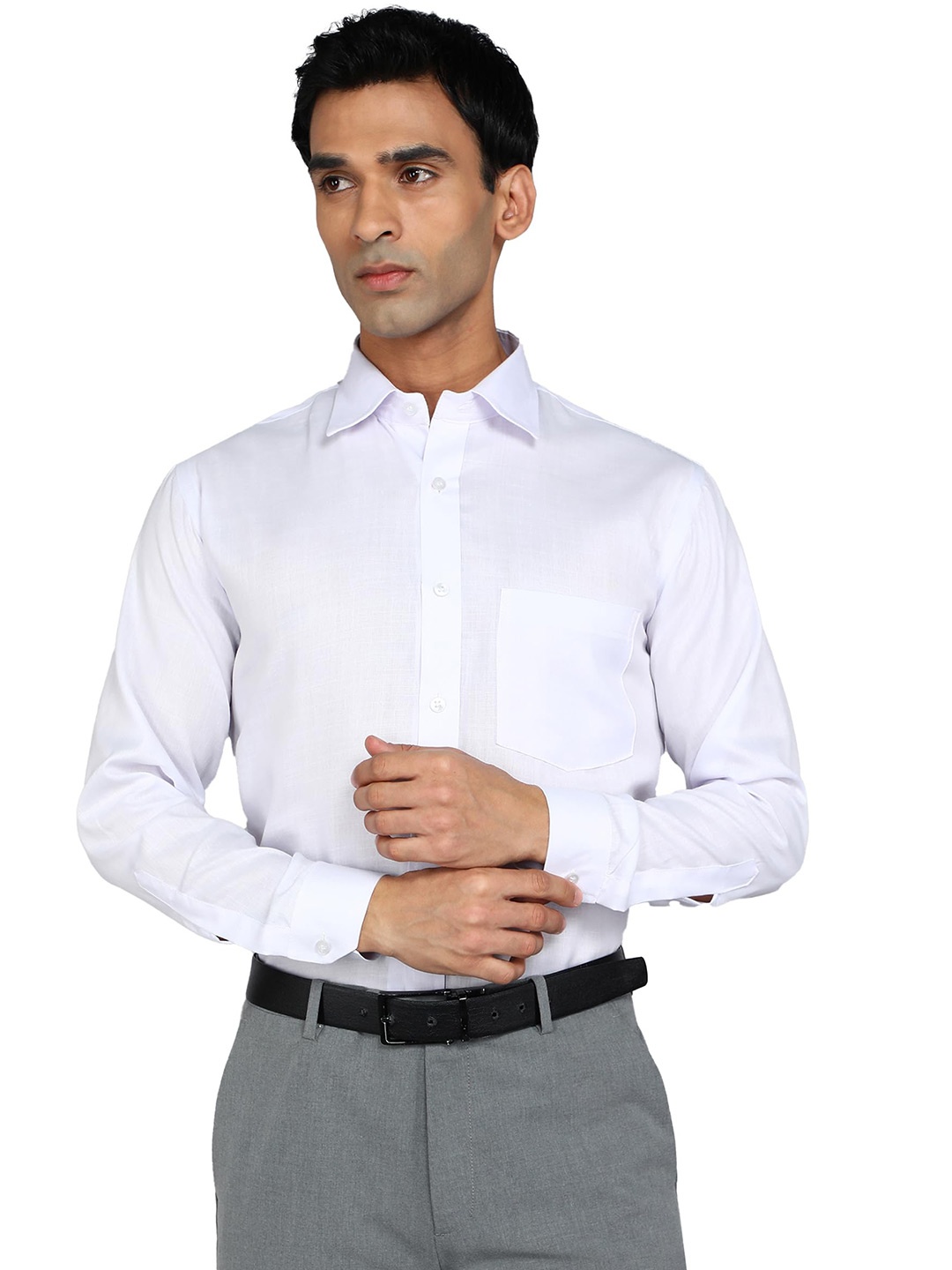 

BAESD Classic Opaque Spread Collar Full Sleeves Patch Pocket Cotton Formal Slim Fit Shirt, White