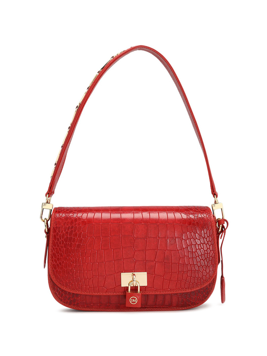 

Da Milano Animal Textured Leather Shoulder Baguette Bag, Red