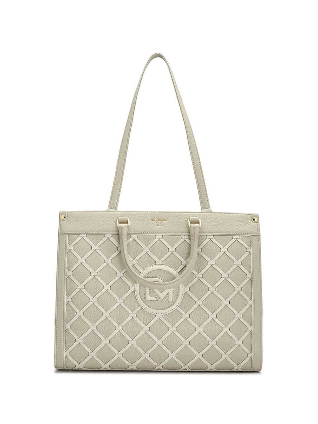 

Da Milano Geometric Textured Leather Structured Shoulder Bag, Green