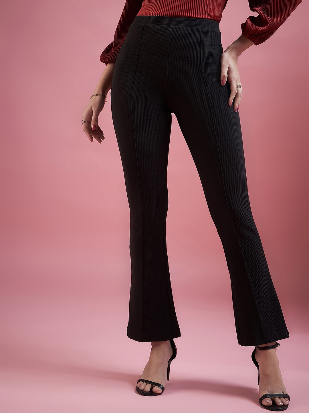 

DressBerry Women Relaxed Flared High-Rise Boot Cut Trousers, Black