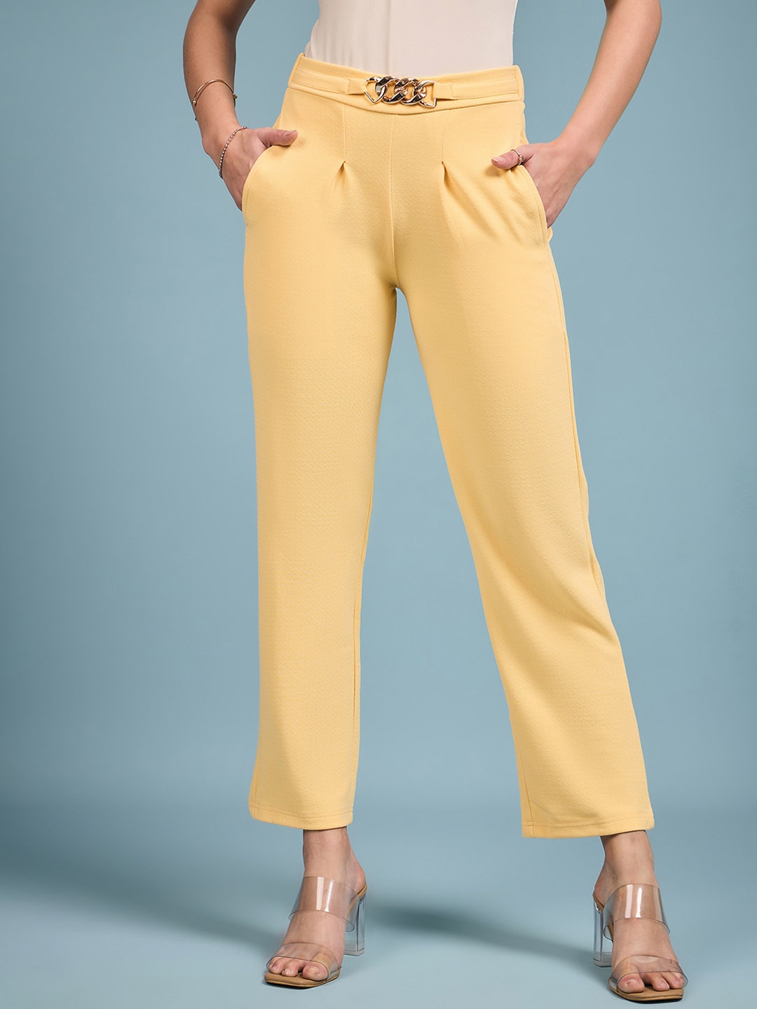 

DressBerry Women Smart High-Rise Wrinkle Free Pleated Trouser, Yellow