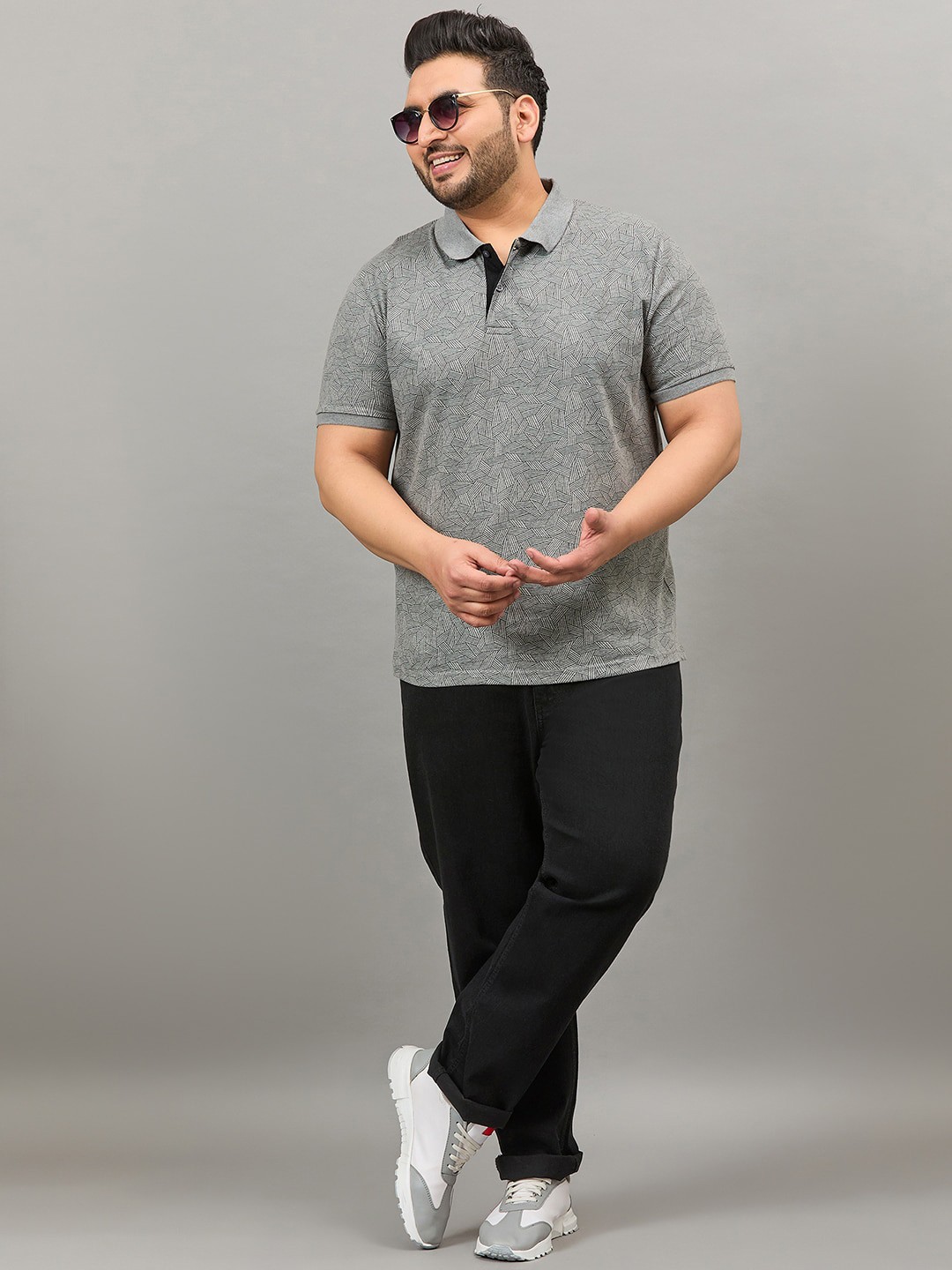 

AUSTIVO Plus Size Polo Collar Short Sleeves Regular Fit T-shirt, Grey