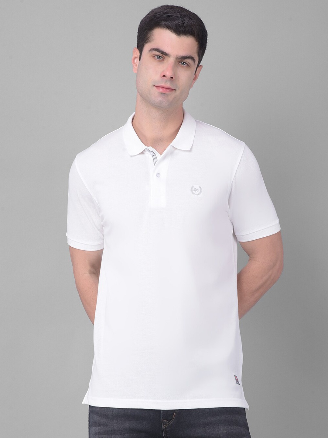 

COBB Polo Collar Short Sleeves Typography Striped Regular Fit Cotton T-shirt, White
