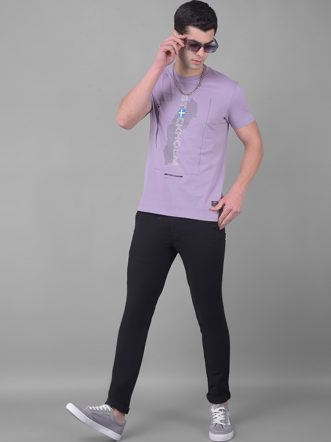 

COBB Round Neck Short Sleeves Typography Printed Cotton T-shirt, Purple
