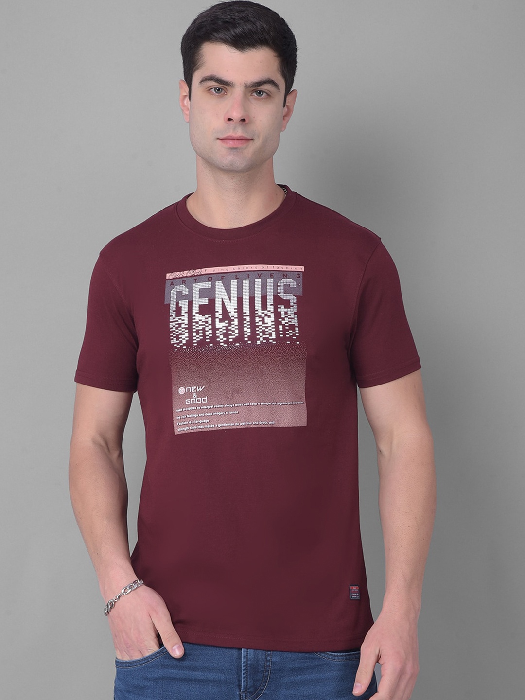 

COBB Round Neck Short Sleeves Typography Printed Cotton T-shirt, Red