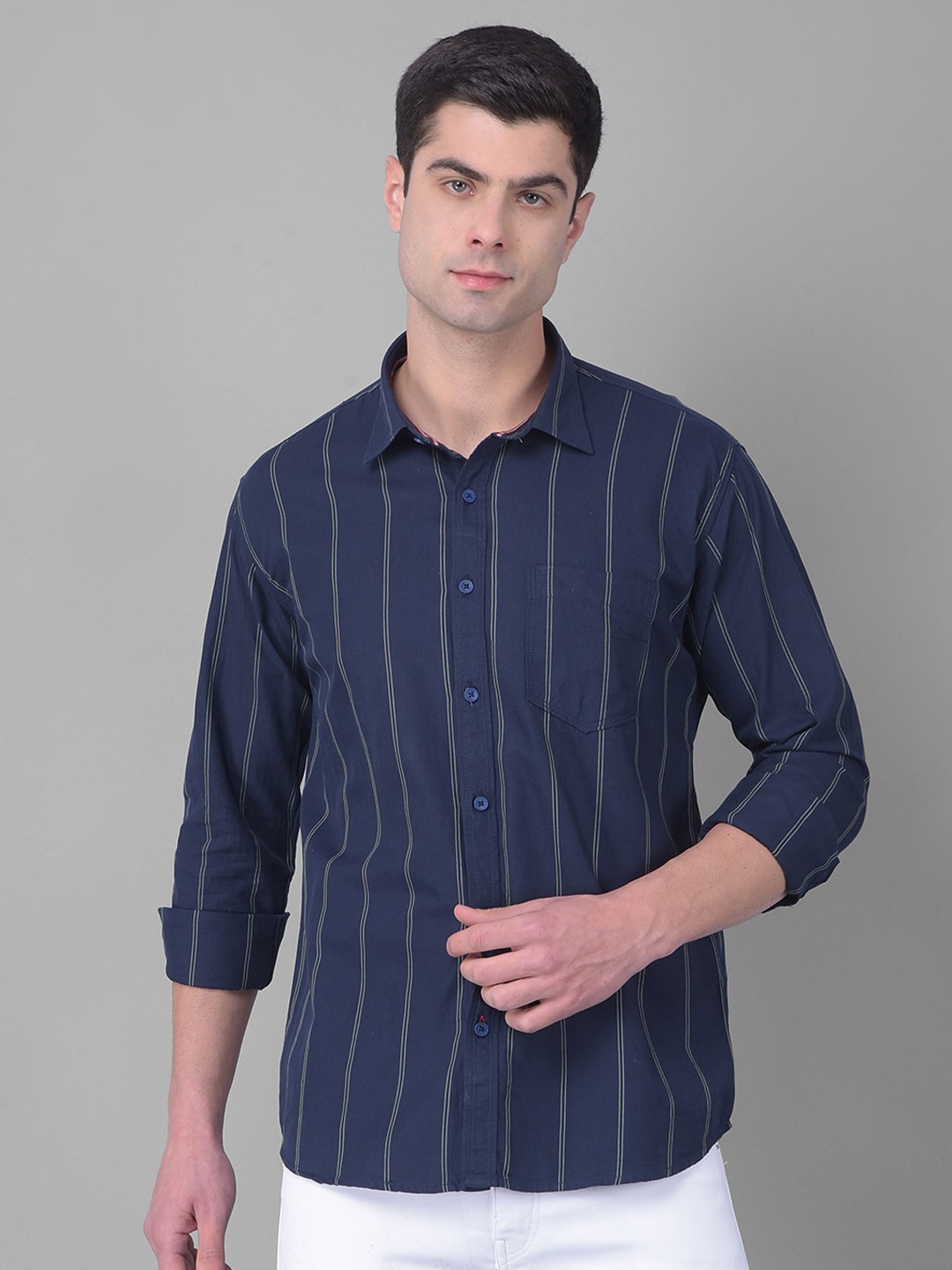 

COBB Slim Fit Striped Cotton Casual Shirt, Navy blue