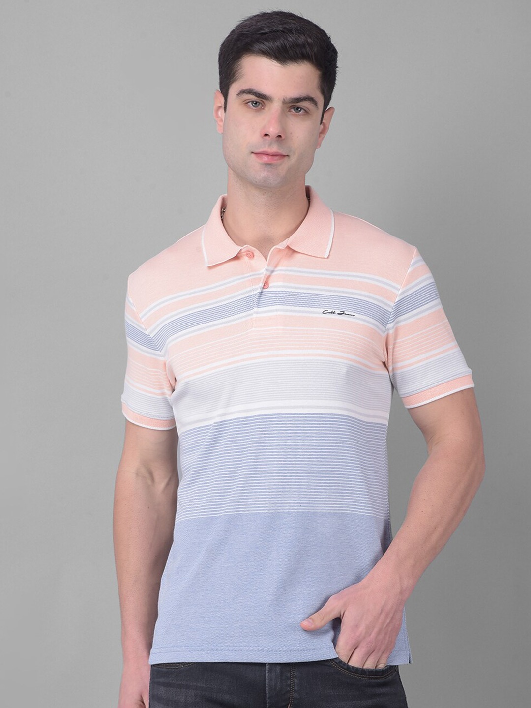 

COBB Striped Polo Collar Short Sleeves Cotton T-shirt, Orange