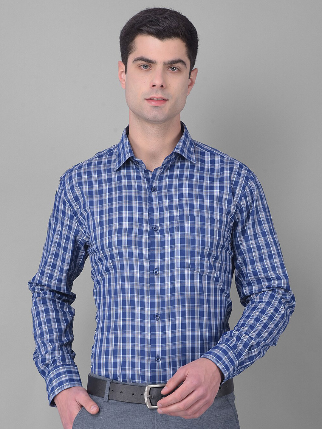 

COBB Slim Fit Checked Cotton Casual Shirt, Navy blue