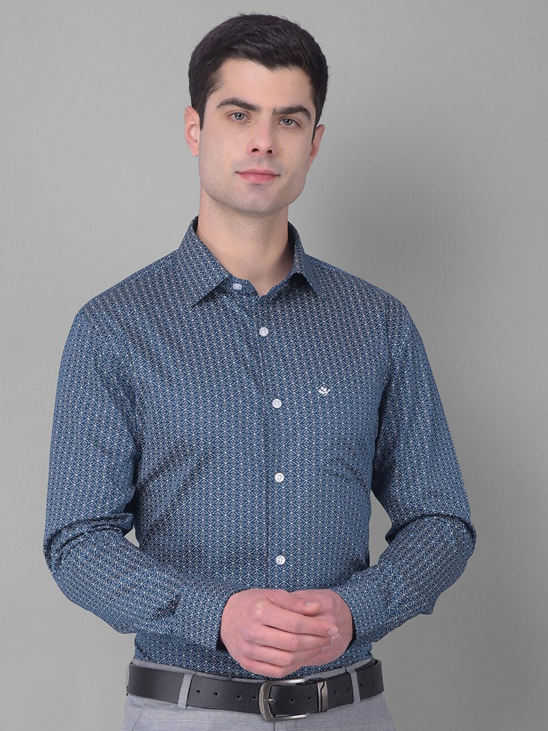 

COBB Spread Collar Slim Fit Cotton Printed Formal Shirt, Blue
