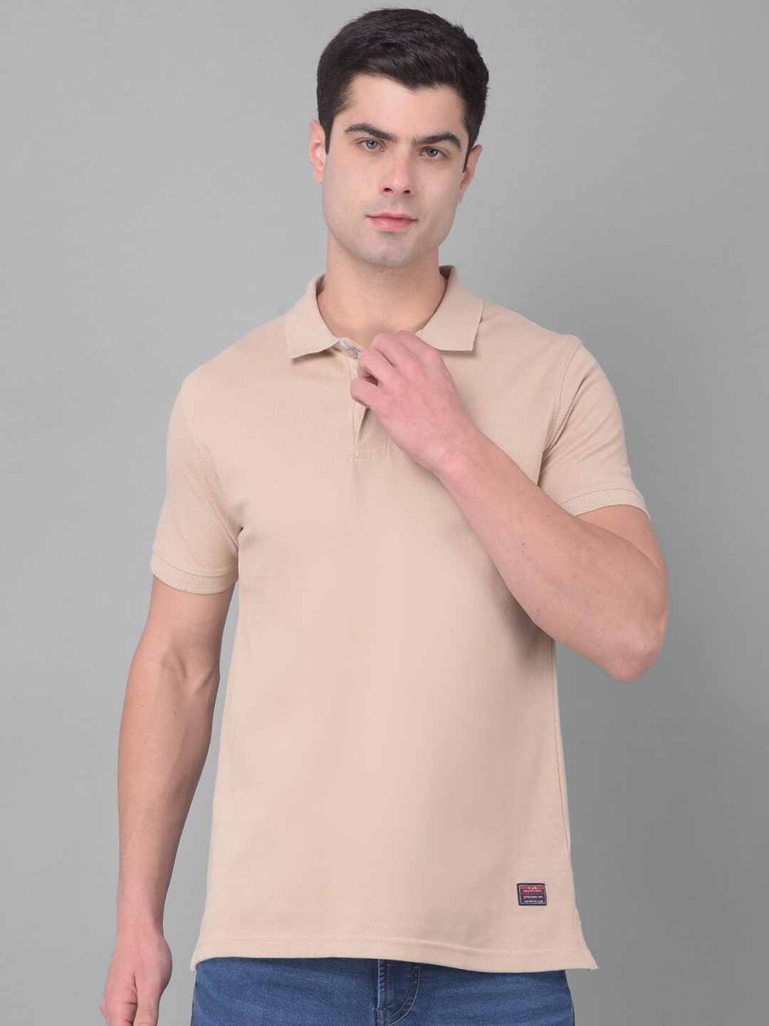 

COBB Polo Collar Short Sleeves Cotton T-shirt, Beige