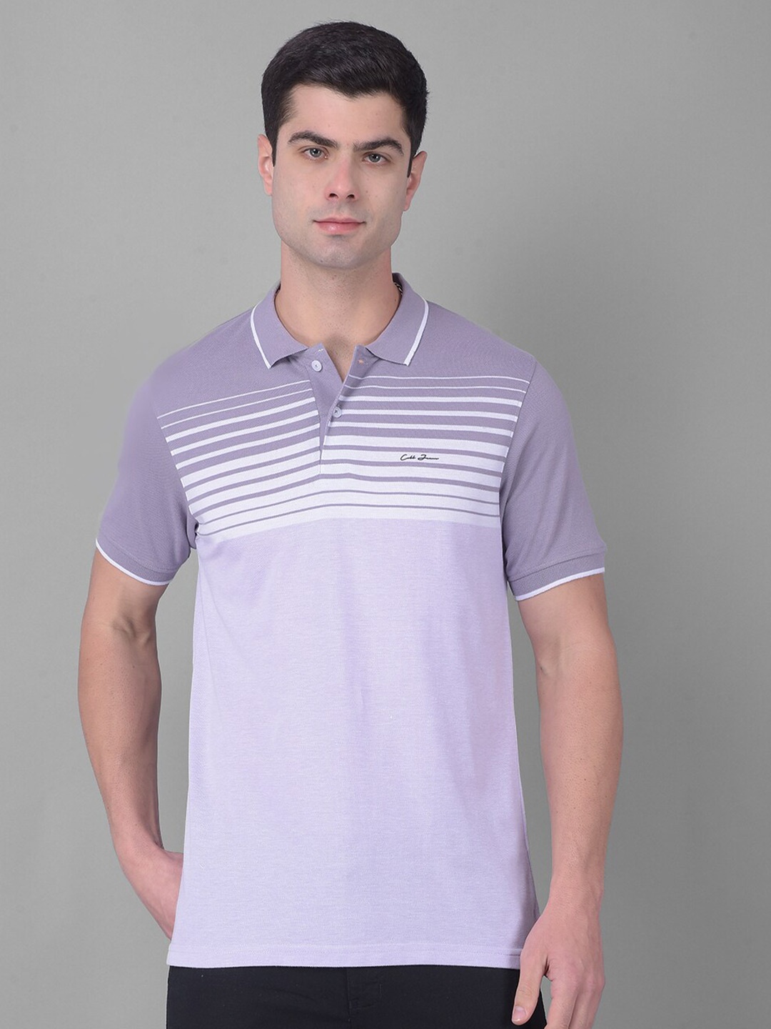 

COBB Polo Collar Short Sleeves Striped Cotton T-shirt, Purple