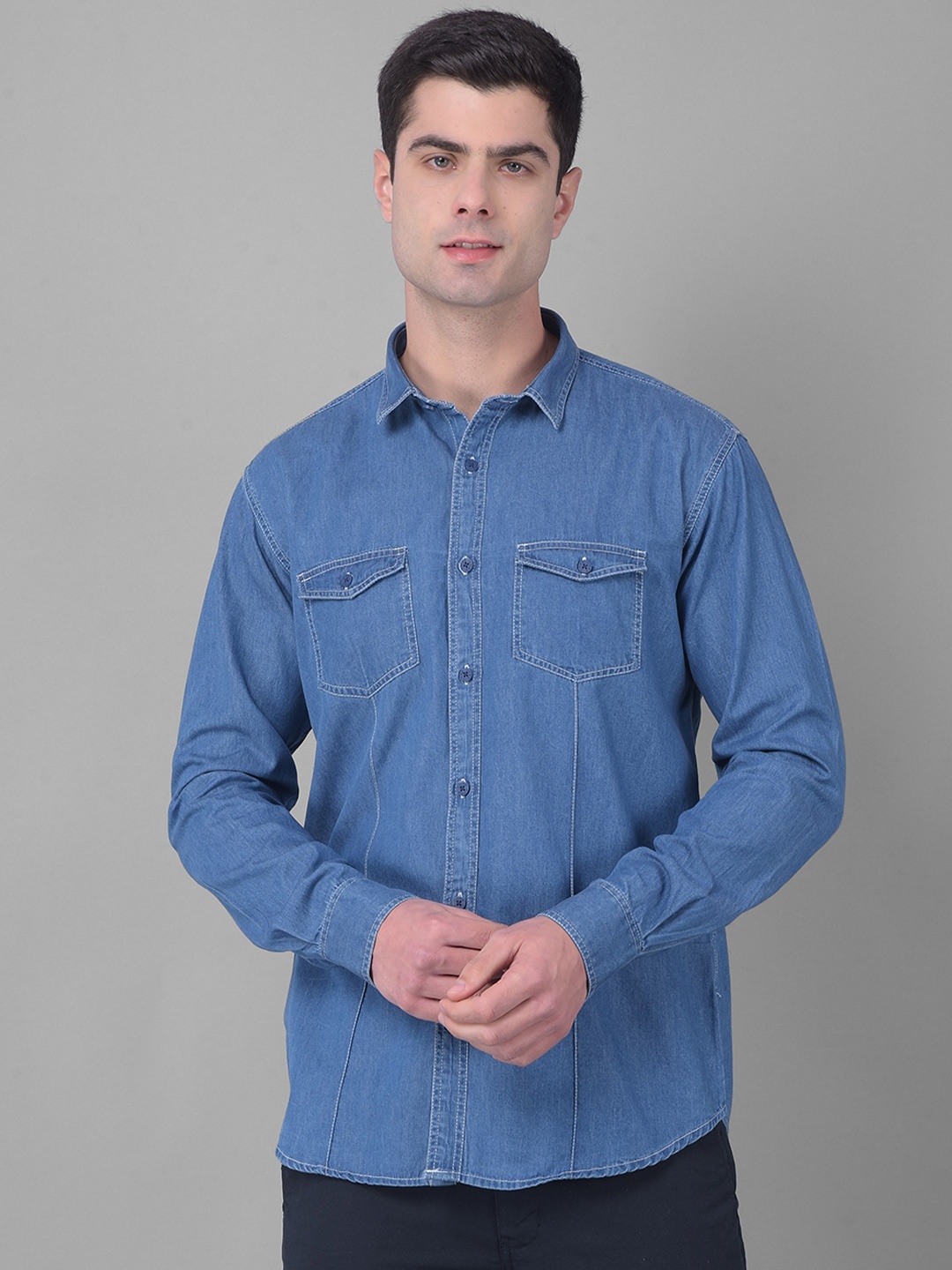 

COBB Spread Collar Roll-Up Sleeves Slim Fit Shirt, Blue