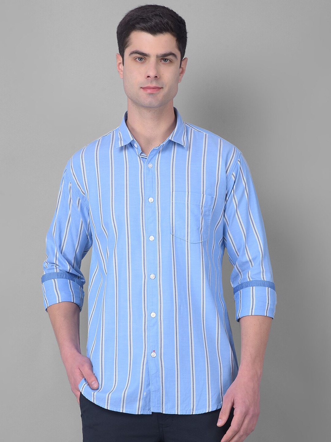 

COBB Striped Spread Collar Long Sleeves Slim Fit Shirt, Blue