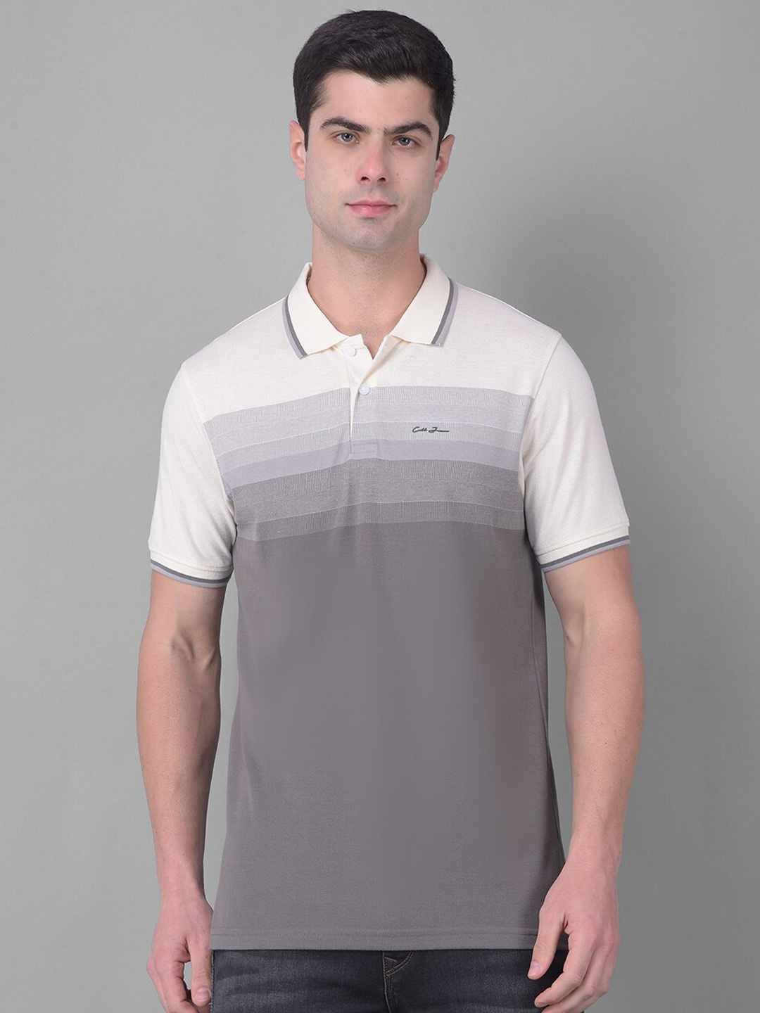 

COBB Striped Polo Collar Cotton T-shirt, Grey