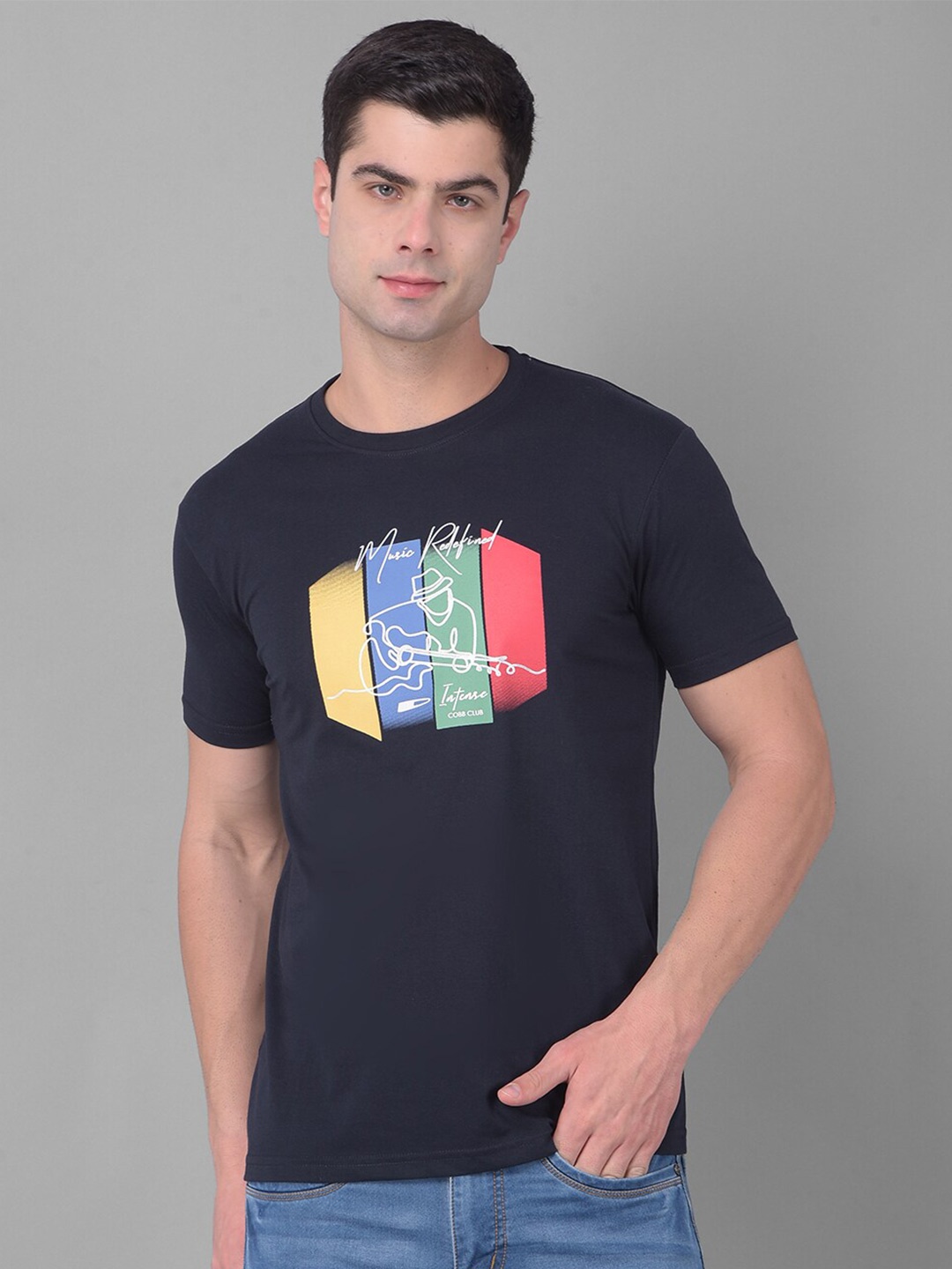 

COBB Graphic Printed Round Neck Cotton T-shirt, Navy blue