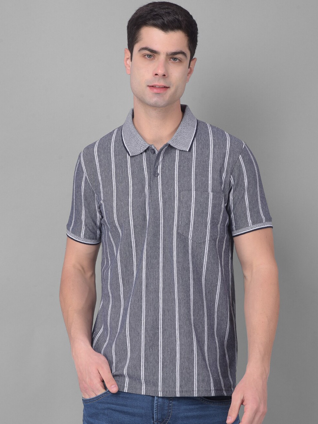 

COBB Striped Polo Collar Cotton T-shirt, Blue