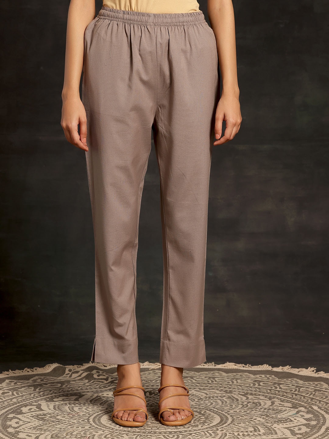 

Libas Grey Women Straight Fit Mid-Rise Cotton Trousers