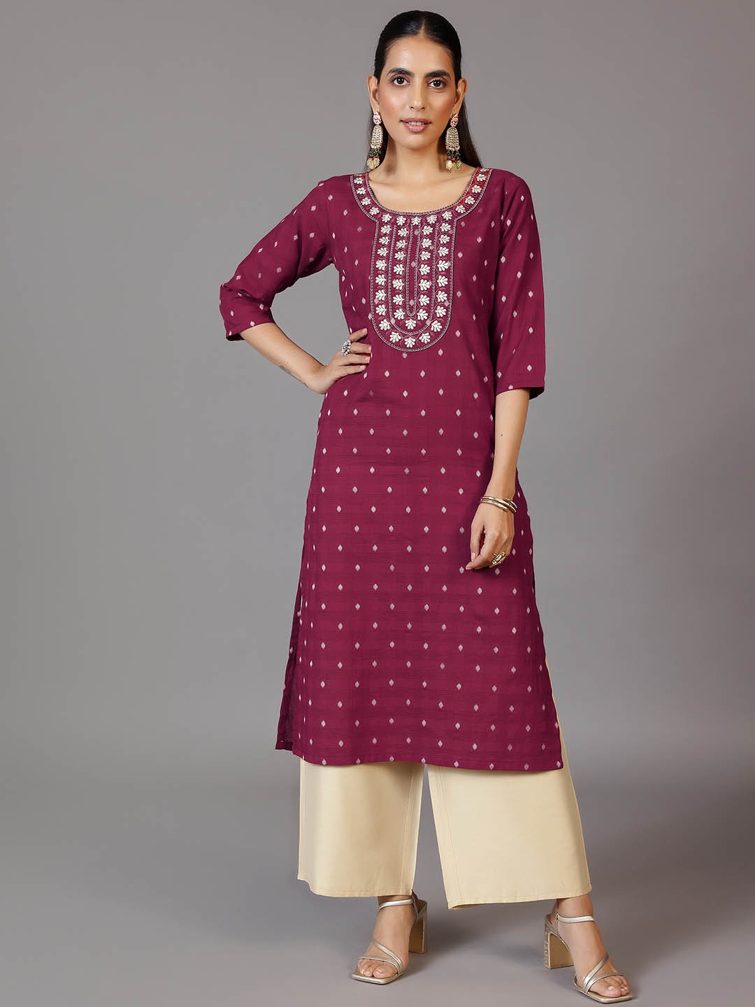 

Libas Woven Design Mirror Work Kurta, Maroon