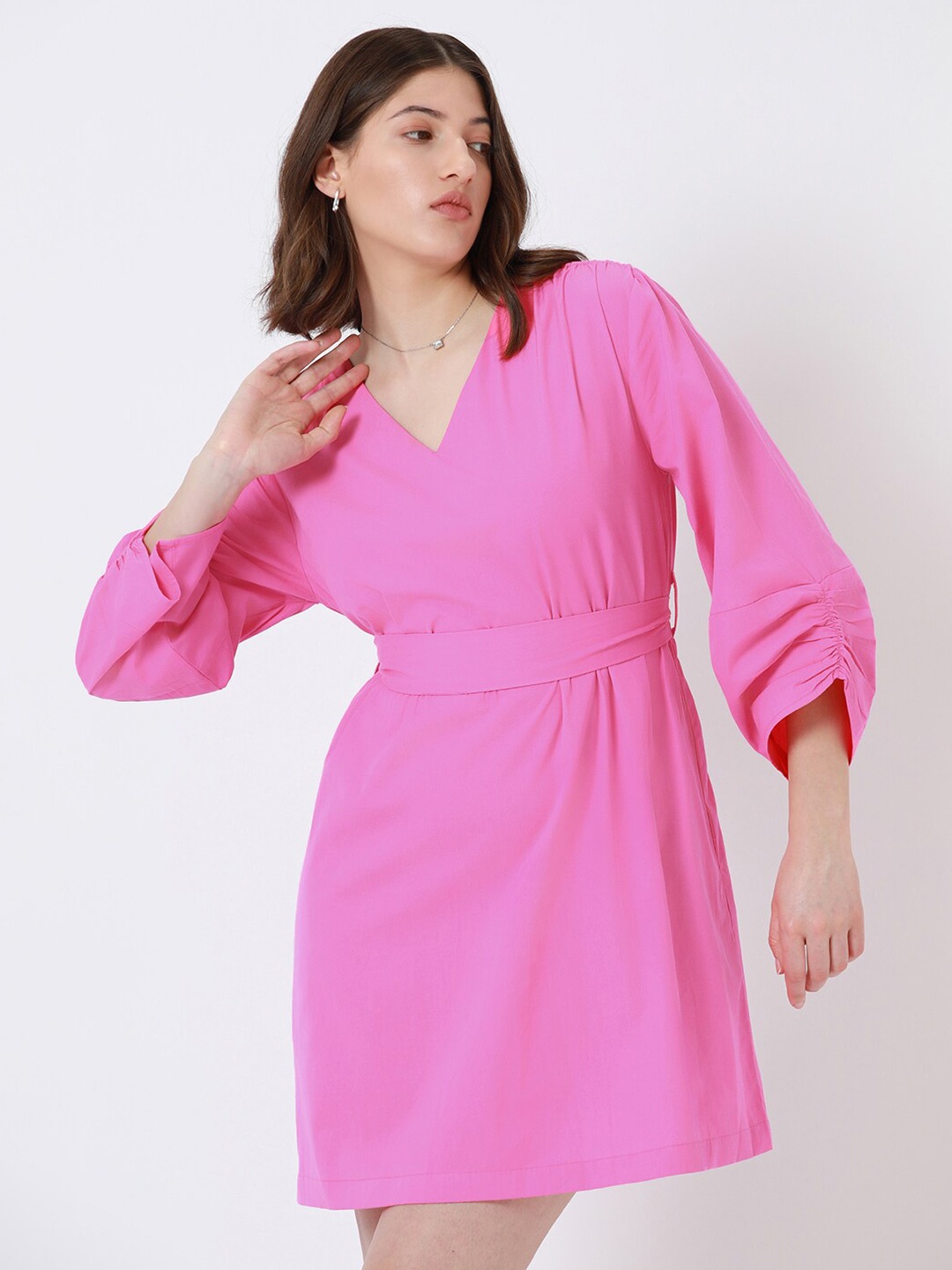 

DL Woman V-Neck Fit & Flare A-line Dress, Pink