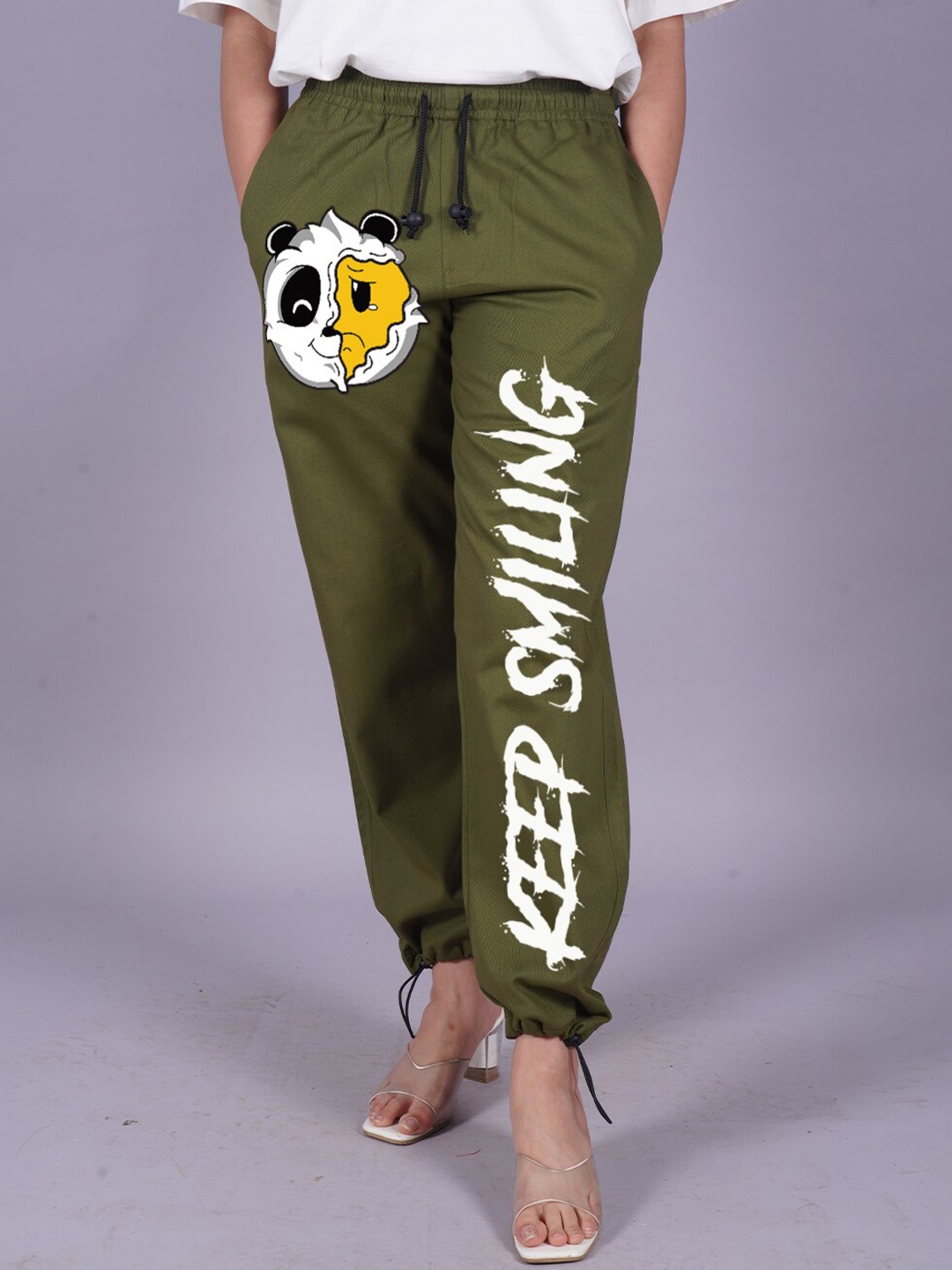 

VYVE Women Relaxed Printed Mid-Rise Regular Fit Jogger Trouser, Olive