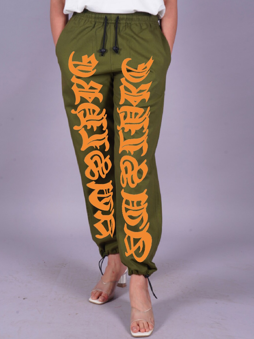 

VYVE Women Relaxed Printed Mid-Rise Regular Fit Jogger Trouser, Olive