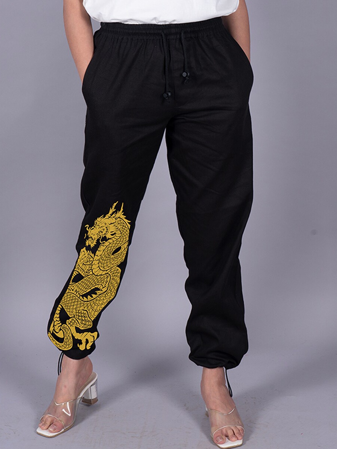 

VYVE Women Relaxed Printed Mid-Rise Regular Fit Jogger Trouser, Black