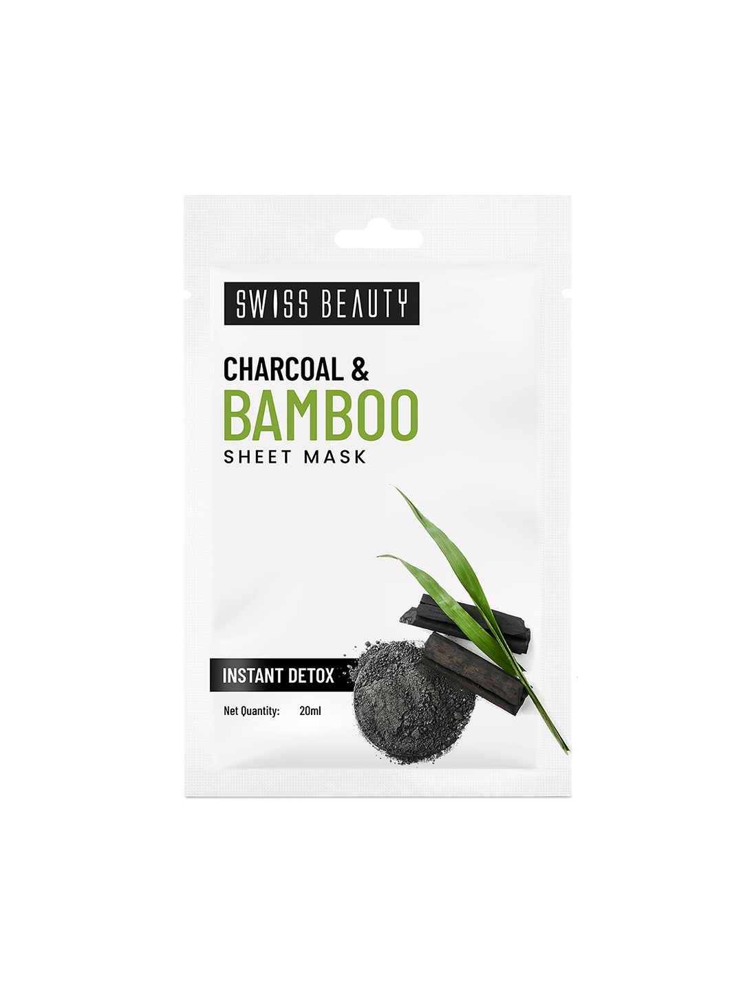 

SWISS BEAUTY Charcoal & Bamboo Instant Detox Sheet Mask To Balance Excess Oil - 20ml, White