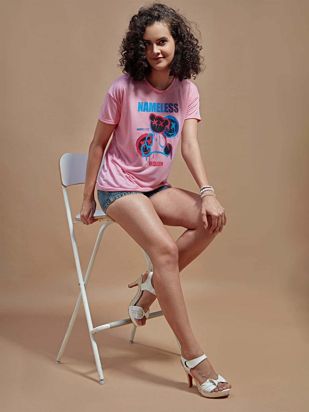 

STHULAS Women Printed T-shirt, Pink