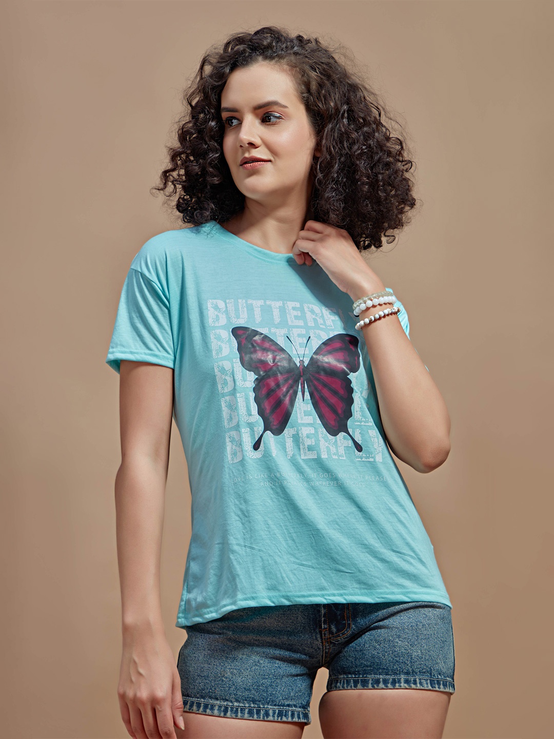 

STHULAS Women Printed T-shirt, Pink