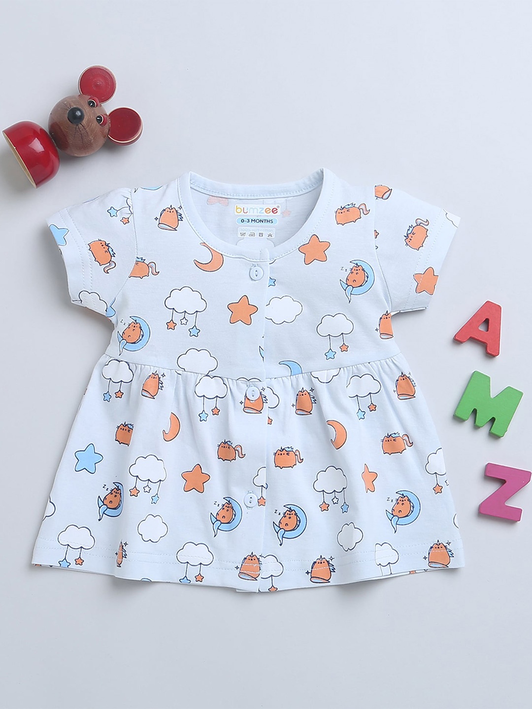 

BUMZEE Girls Printed Cotton Fit & Flare Dress, Blue
