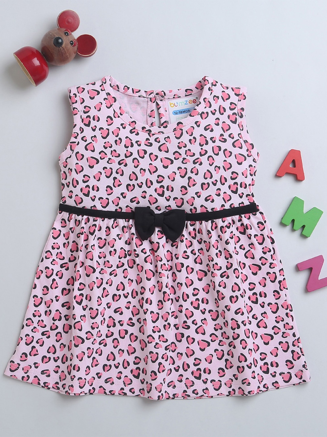 

BUMZEE Girls Floral Printed Fit & Flare Dress, Pink