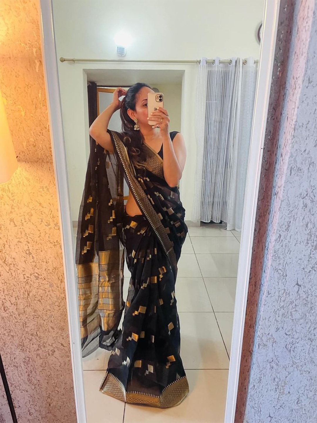 

KALINI Ethnic Motifs Woven Design Zari Kota Saree, Black