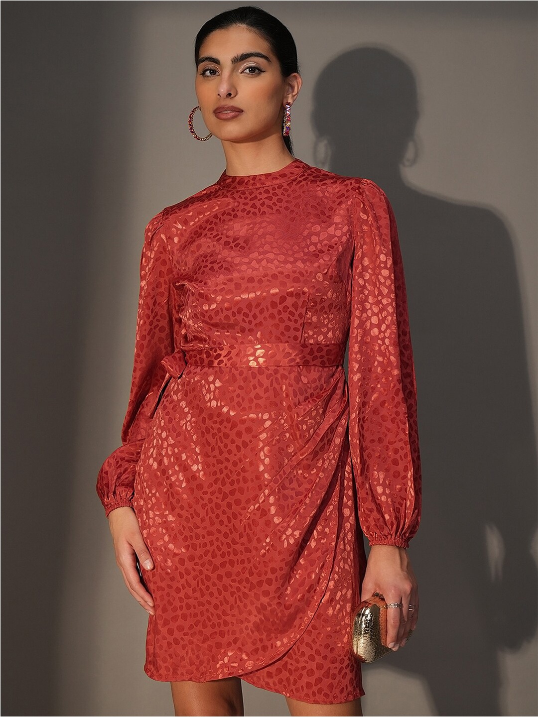 

Tokyo Talkies Sequin Embellished Puff Sleeve Sheath Dress, Red