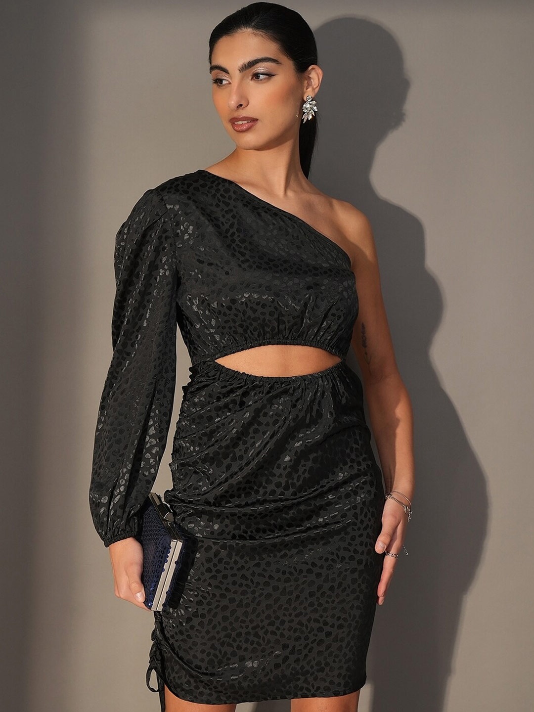 

Tokyo Talkies Black One Shoulder Embellished Bodycon Dress