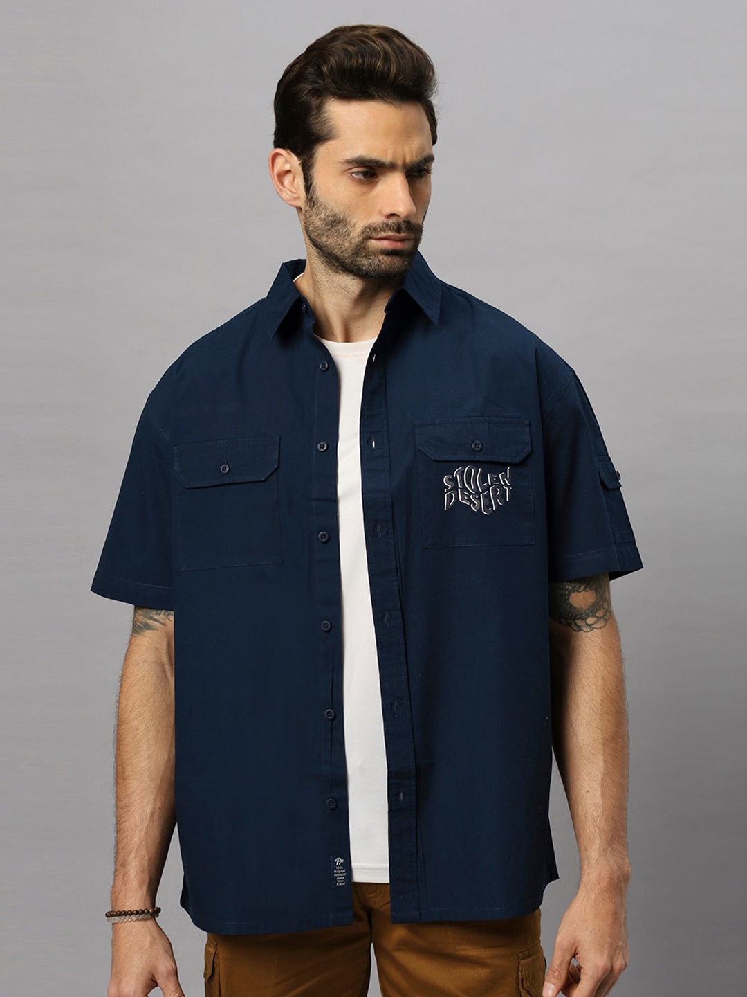 

The Roadster Lifestyle Co. Relaxed Opaque Pure Cotton Shacket, Navy blue
