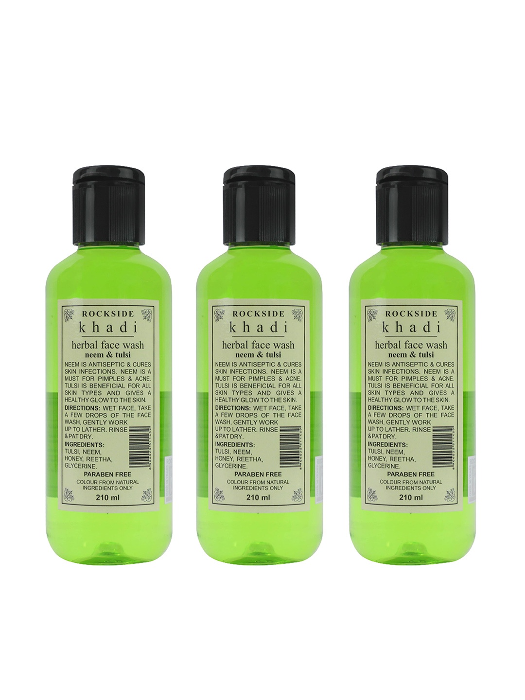 

ROCKSIDE KHADI Set Of 3 Herbal Face Wash With Neem & Tulsi - 210ml Each, Green