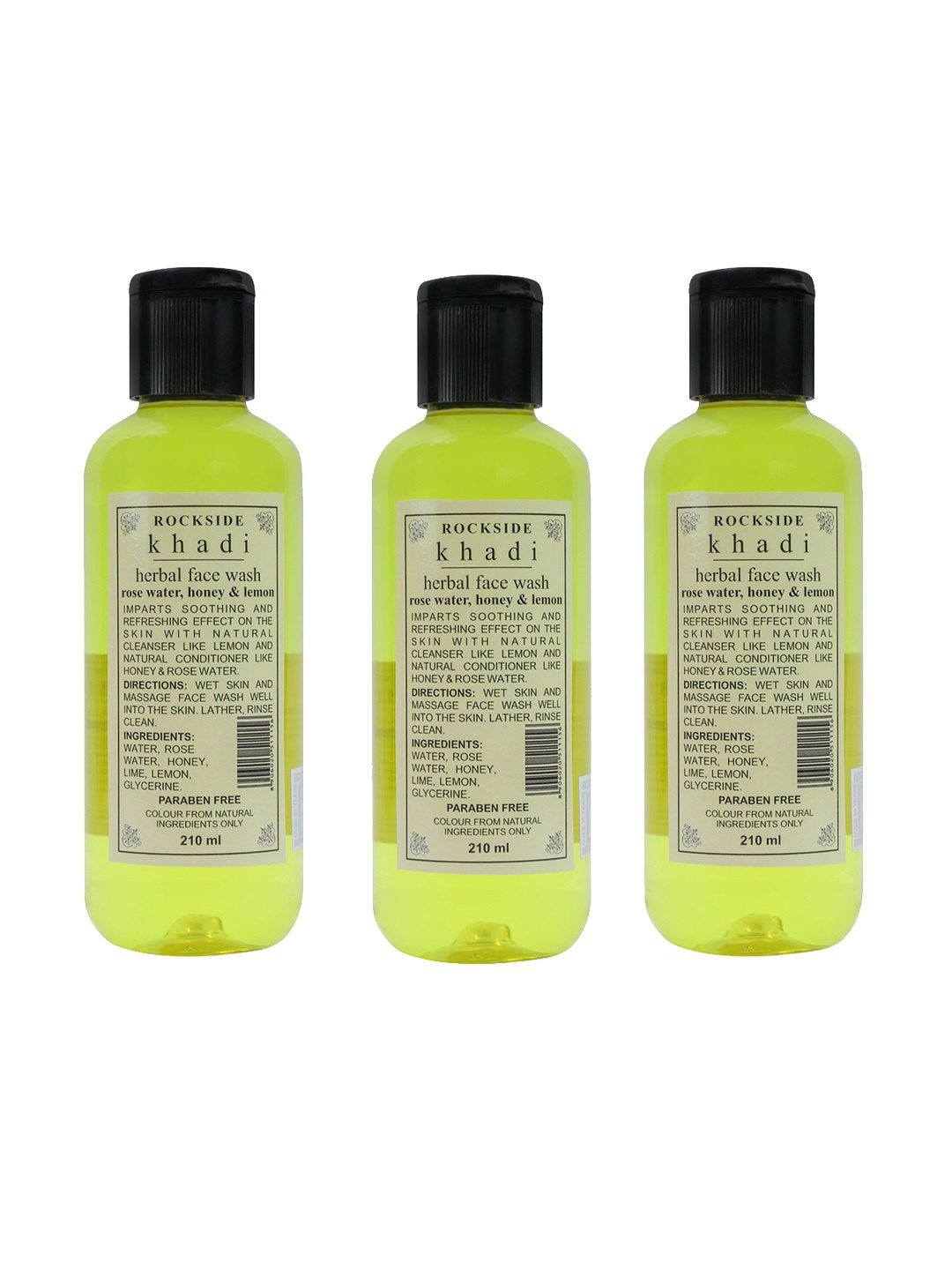 

ROCKSIDE KHADI Set Of 3 Herbal Face Wash With Rose Water & Honey - 210ml Each, Yellow