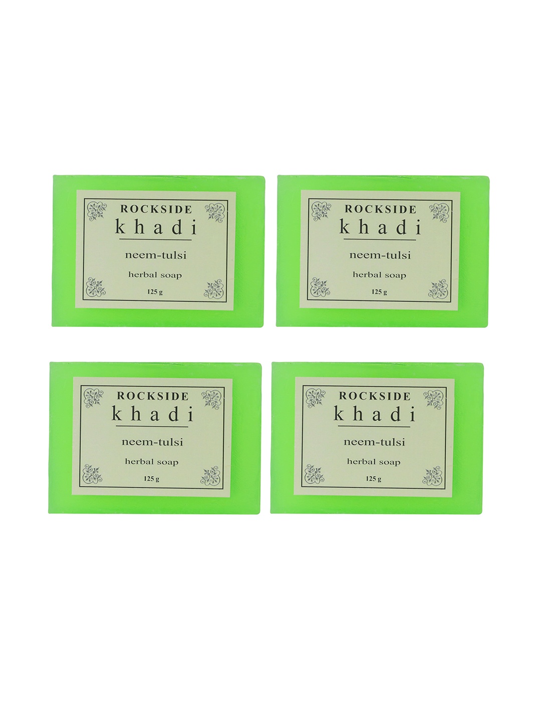 

ROCKSIDE KHADI Set Of 4 Herbal Soap With Neem & Tulsi - 125g Each, Green