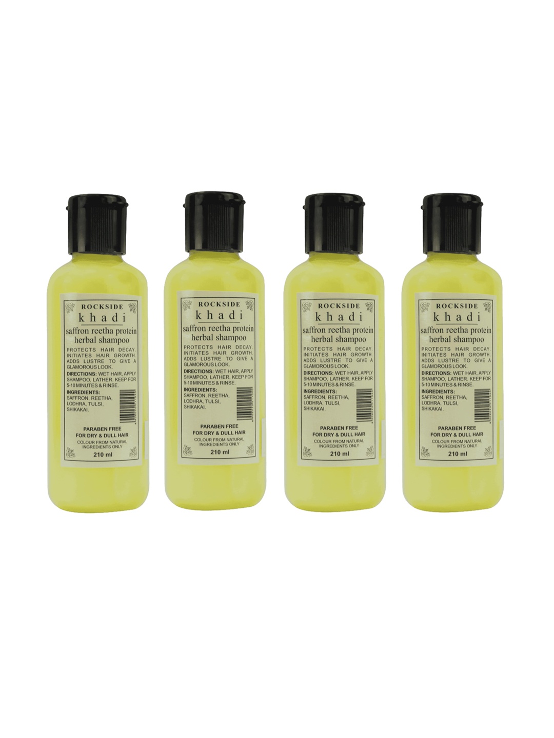 

ROCKSIDE KHADI Set Of 4 Herbal Saffron Reetha Protein Shampoo - 210ml Each, Yellow