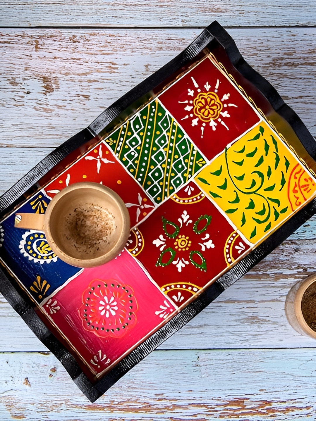 

INDIA MEETS INDIA Black & Pink Textured Wooden Tray